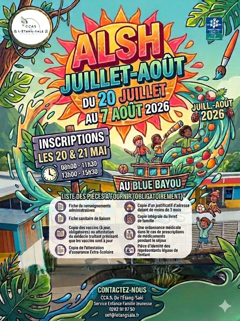 Vacances de juillet 2026 : Inscris tes enfants au centre de loisirs de la Ville de L&rsquo;Étang-Salé à La Réunion en Outre-mer