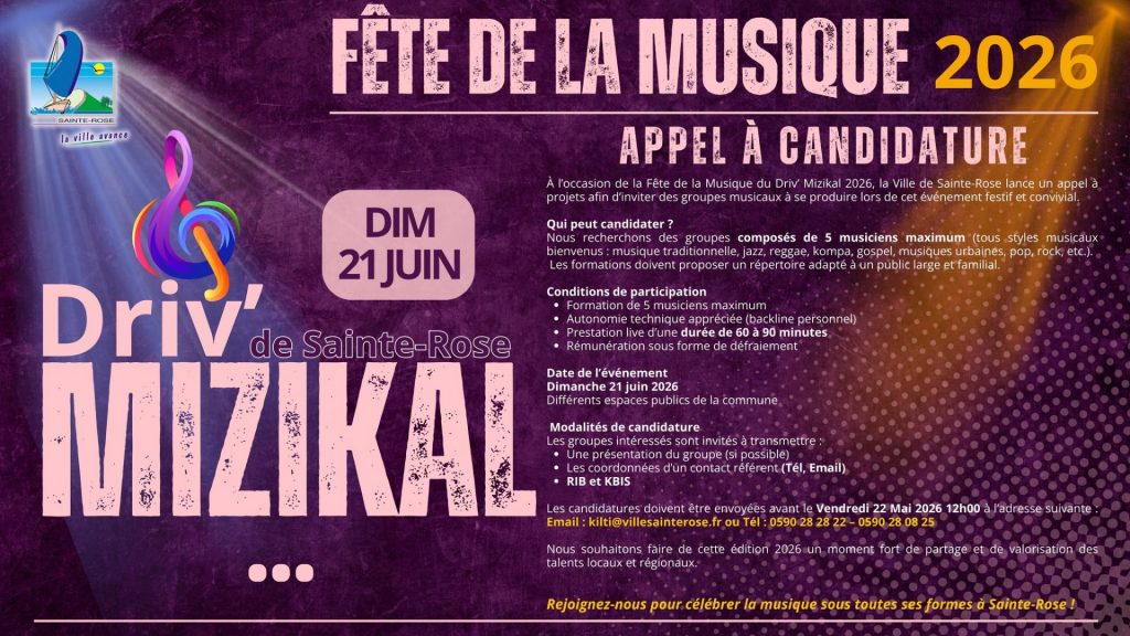 Fête de la Musique 2026 : La Ville de Sainte-Rose en Guadeloupe booste l&rsquo;attractivité de l&rsquo;Outre-mer
