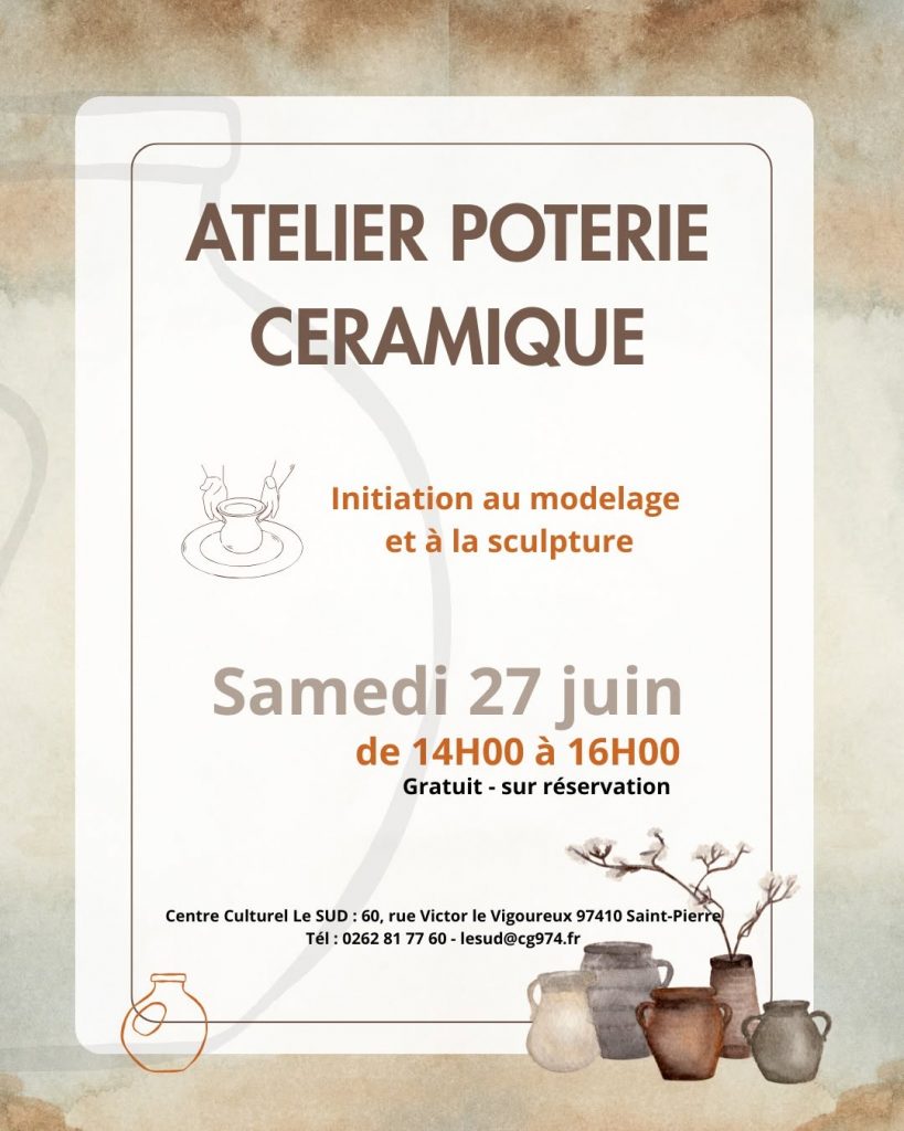 Comment s&rsquo;initier à la poterie traditionnelle à La Réunion ? Découvrez l&rsquo;atelier gratuit de l&rsquo;Artothèque de la Réunion, le rendez-vous culturel de l&rsquo;Outre-mer