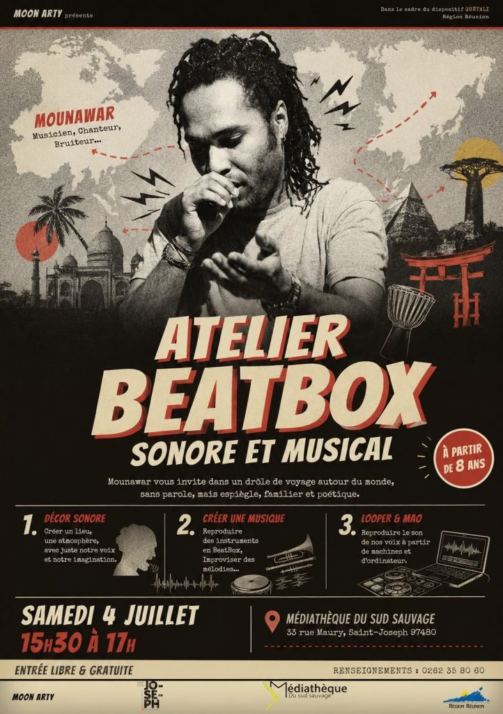Quelles activités originales faire dans le Sud de La Réunion ? Vibrez au rythme d&rsquo;un atelier beatbox unique à la Médiathèque du Sud Sauvage, l&rsquo;expérience culturelle branchée en Outre-mer