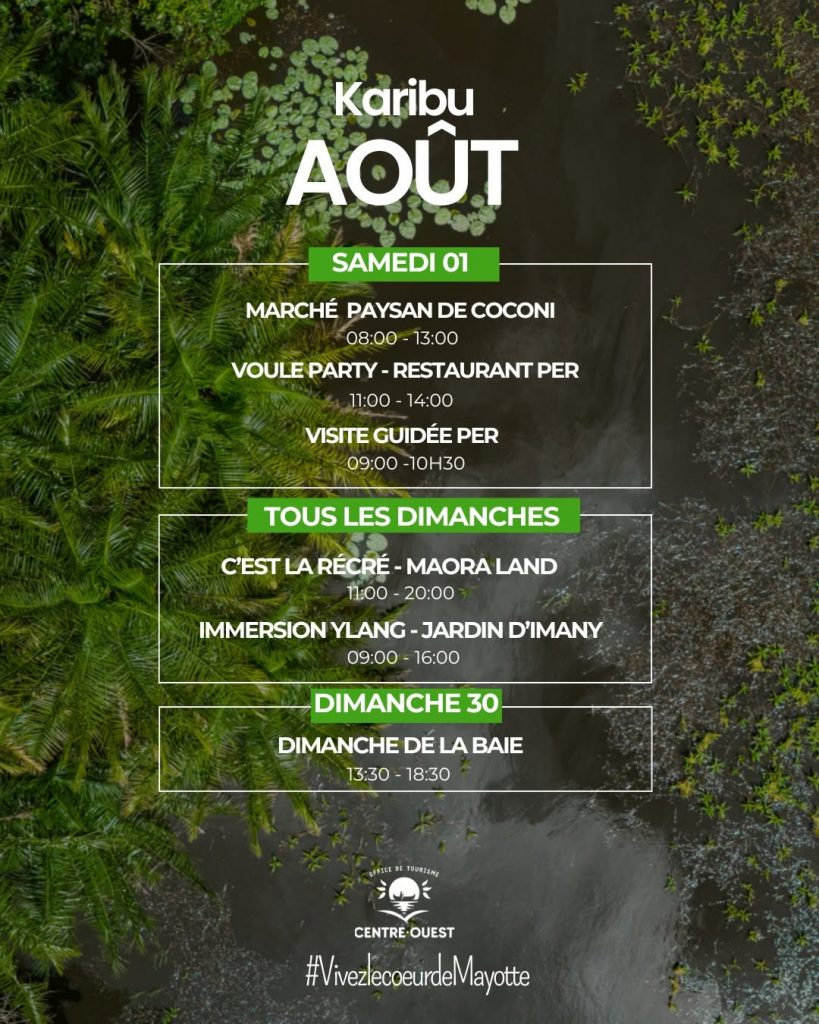Quoi faire à Mayotte en août ? L&rsquo;agenda évasion du Tourisme Centre-Ouest Mayotte pour toute la famille en Outre-mer