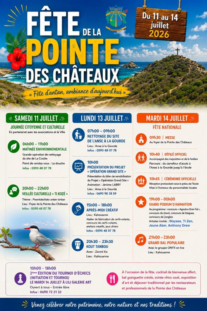 Quelles activités faire en Outre-mer : le guide de la Fête de la Pointe des Châteaux dans la Commune de Saint-François en Guadeloupe