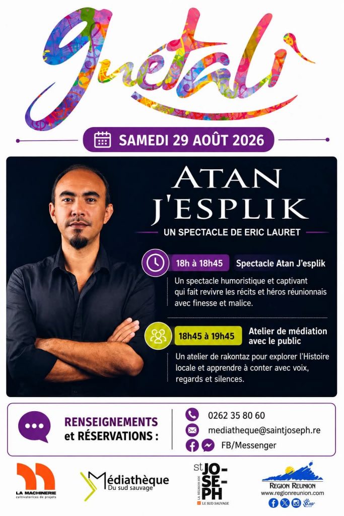Quoi faire ce week-end ? Assistez au spectacle « Atan J’esplik » à la Médiathèque du Sud Sauvage à La Réunion en Outre-mer !