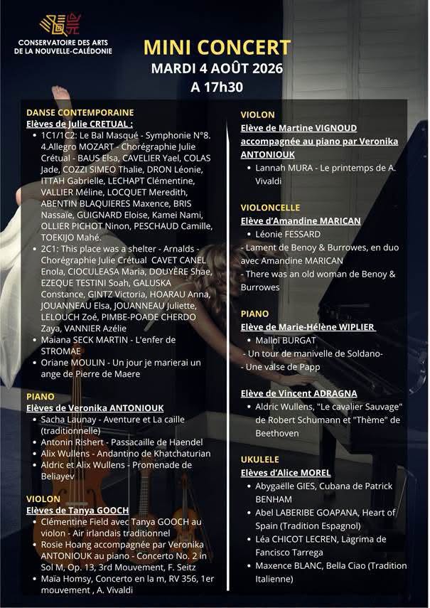 Comment Assister au Mini-Concert Spécial Danse et Musique à Nouméa en Nouvelle-Calédonie ?