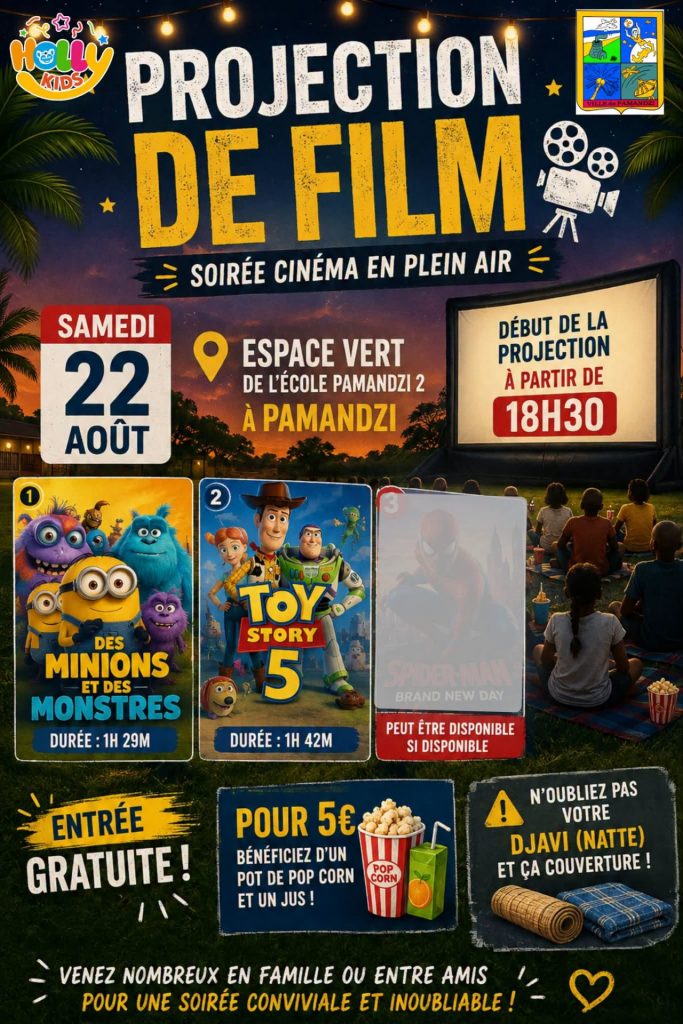 Que faire en soirée Petite-Terre ? Soirée cinéma en plein air exceptionnelle à la Ville de Pamandzi à Mayotte, perle d&rsquo;Outre-mer
