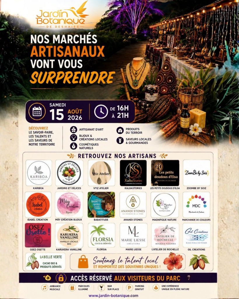 Marché Artisanal et Nocturnes au Jardin Botanique de Deshaies : Une Immersion Féerique en Guadeloupe